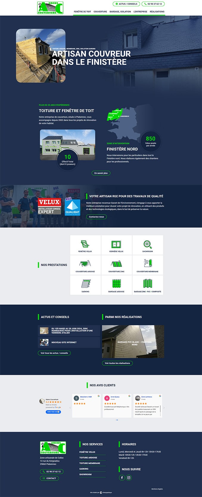 Création de site web Plabennec Finistère : site vitrine pour artisan par ABERGRAPHIQUE, agence de communication Brest