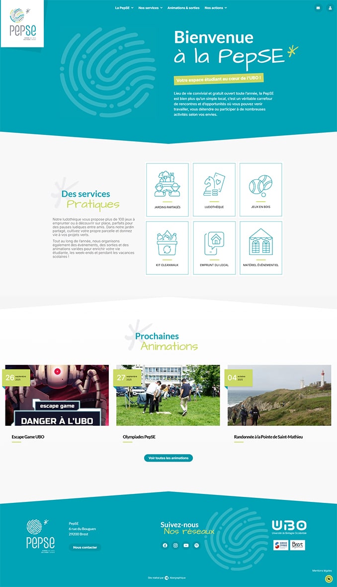 Création de site web à Brest Finistère : site vitrine pour Association étudiante et solidaire par ABERGRAPHIQUE, agence de communication Brest
