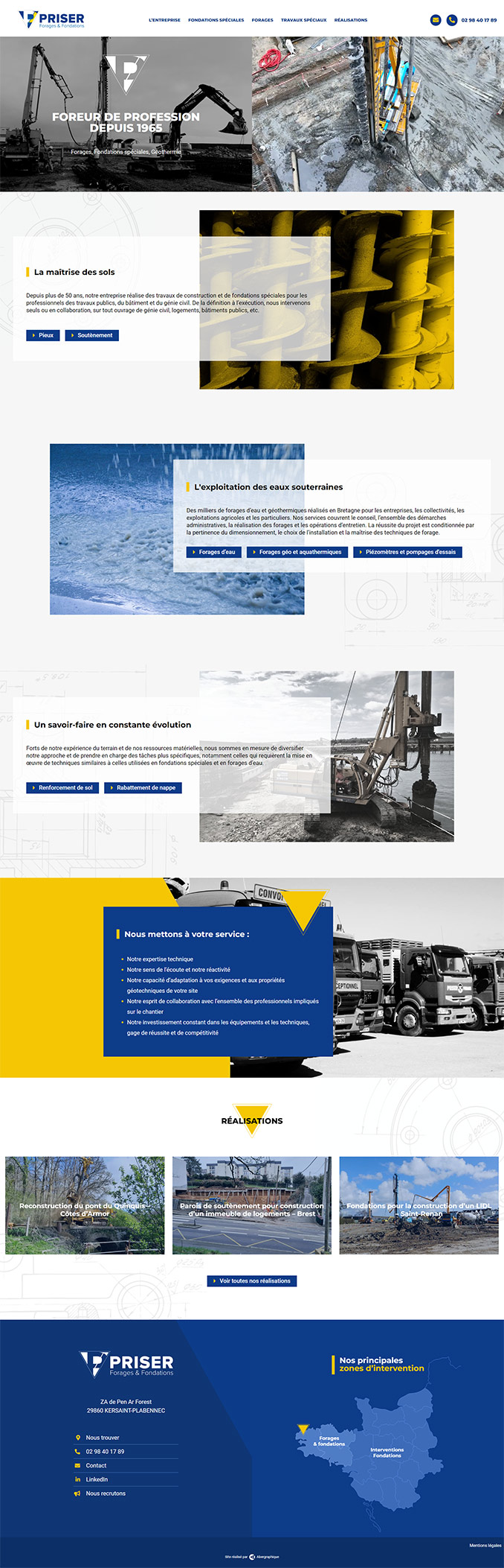 Création de site web Kersaint Plabennec Finistère : site vitrine pour Priser Forages et fondations par ABERGRAPHIQUE, agence de communication Brest