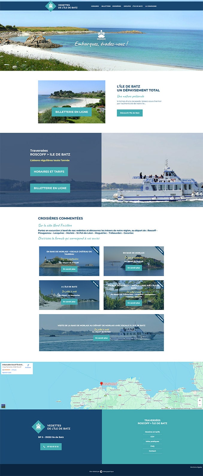 Création de site web à Roscoff Finistère : site vitrine pour traversées et excursions maritimes par ABERGRAPHIQUE, agence de communication Brest